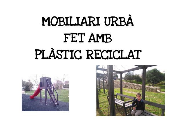 Detalle del Trabajo escolar de mobiliario urbano realizado con plástico reciclado
